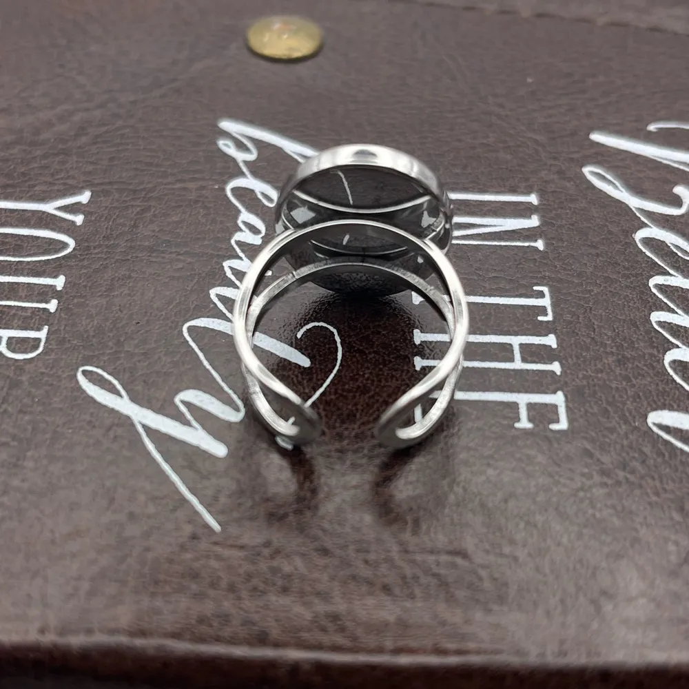 Vintage Coral Floral Cabochon Ring | Silver Stainless Steel Adjustable - Image 9