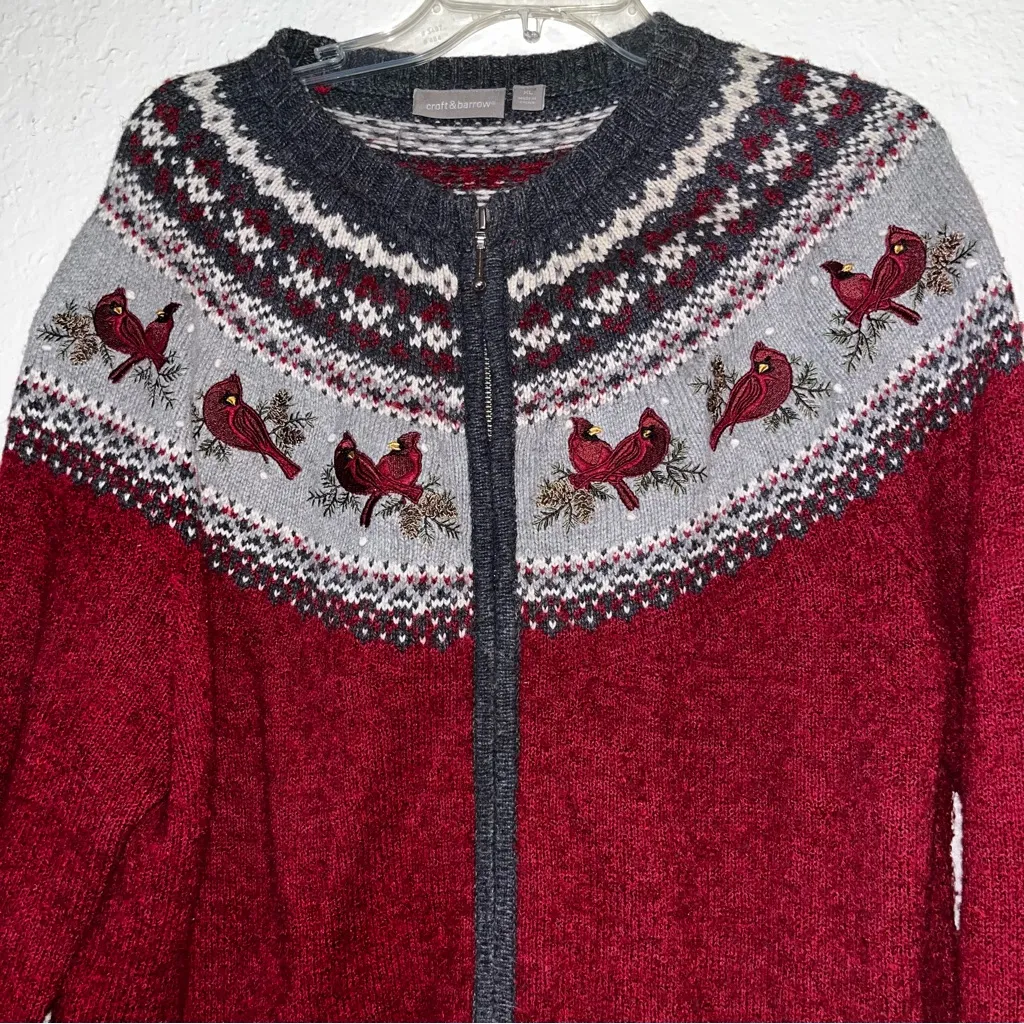 Vintage cardinal embroidered sweater cardigan • grandma’s favorite • 90s 80s Size XL - Image 3