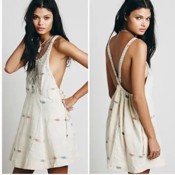 Free People Arizona Boho Mini Dress Jumper In Tea Combo Rare W-747 Size M - Image 2