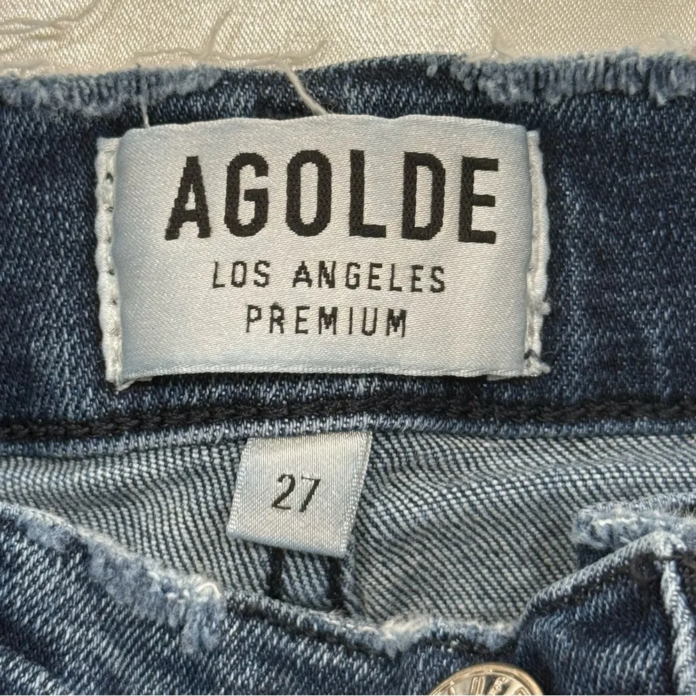 Agolde Sophie Skinny Jeans High Rise Cropped Distressed Dark Wash Blue Size 27 - Image 8