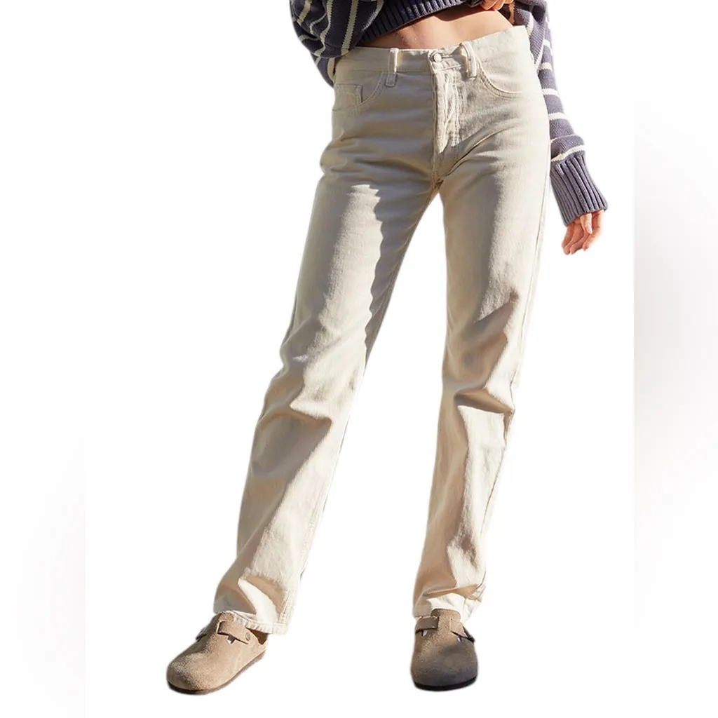 John Galt Corduroy Straight Leg Jeans High Waist Cream Grunge Size Small - Image 2