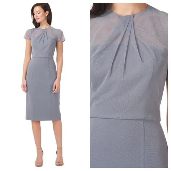 JS Collections Slate Blue Short Sleeve Illusion Cocktail Dress 16 NWT - Image 2