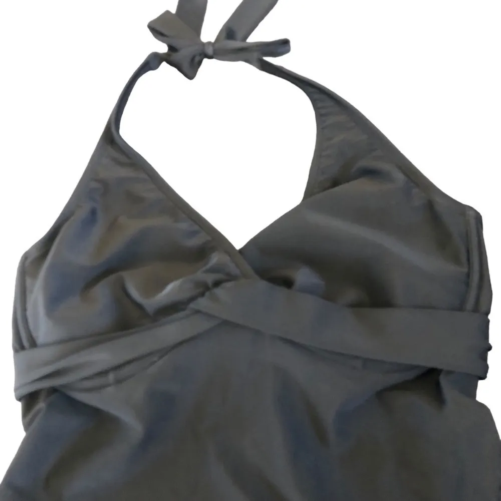 Athleta Twist Underwire Bra Cup Tankini Black 34D/DD Tall Halter Cut Out Back - Image 2