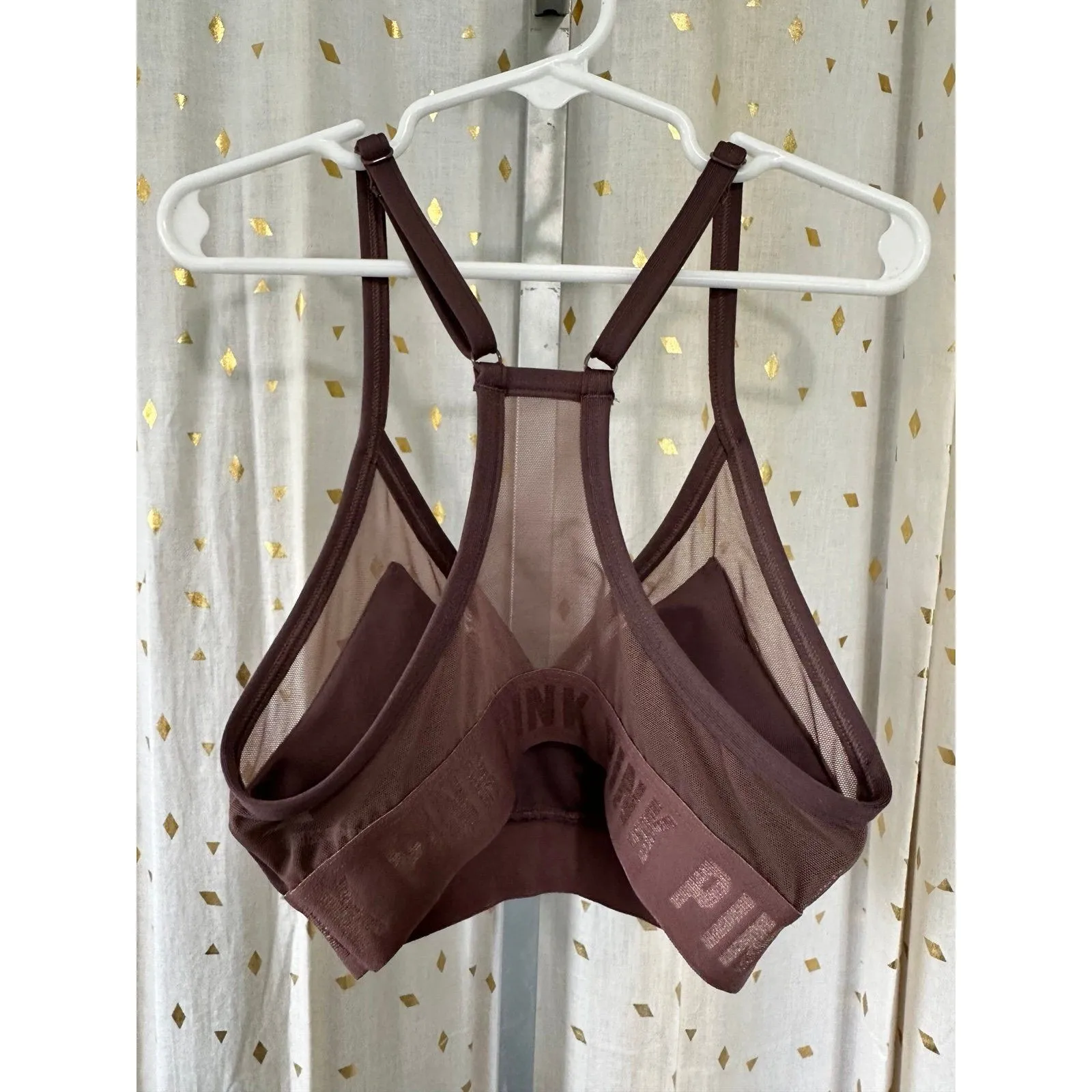 Victoria's Secret PINK Ultimate Lightly Lined Padded Sheer Mocha Sports Bra XS - Image 2