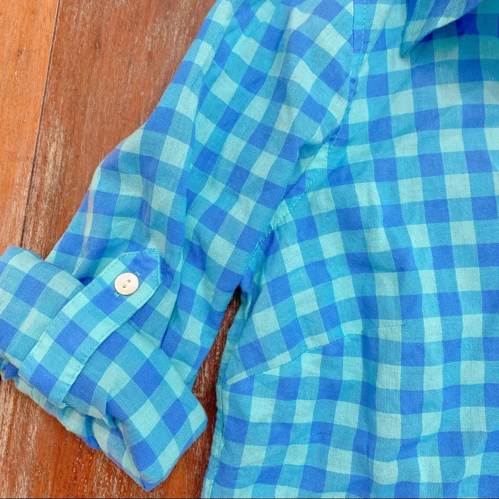 Vineyard Vines  Collared Blue Checked Blouse Size 2 - Image 3