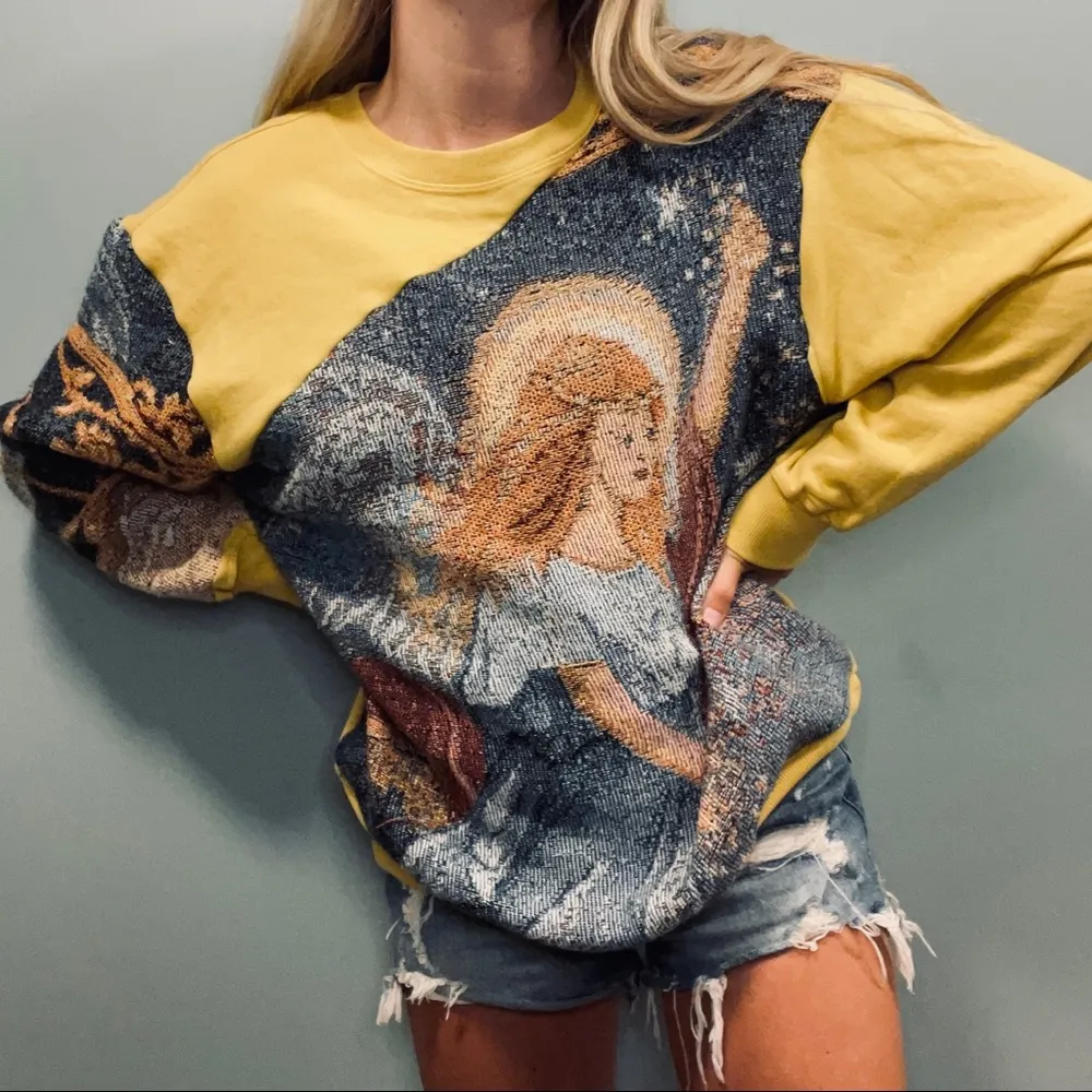 Angel sweatshirt! Custom reworked tapestry blanket crew neck sweater size XL - Image 3