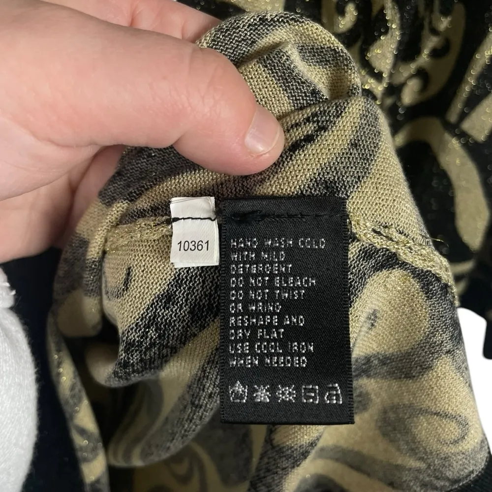 VINTAGE August Silk Knits Metallic Paisley Blouse in Black/Gold Size L - Image 5