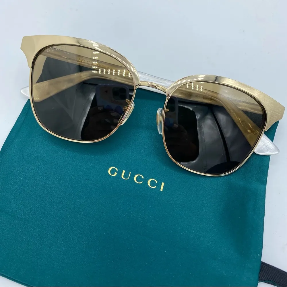 GUCCI Endura Gold 55mm Clubmaster Cat Eye Sunglasses NEW - Image 4