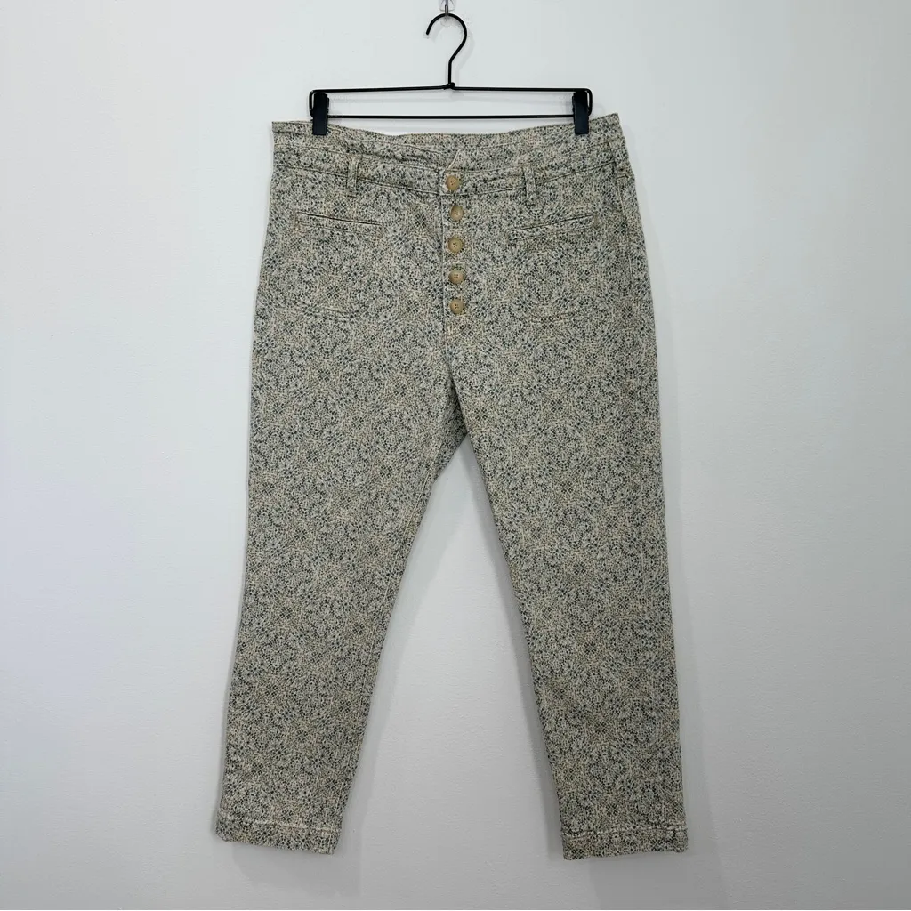 Anthropologie Pilcro Ultra High Rise Slim Utility Jeans Neutral Floral Size 32 - Image 2