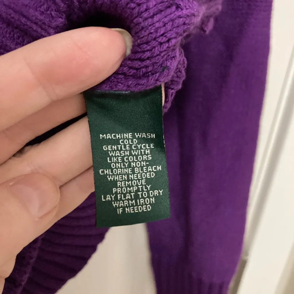 LRL Lauren Jeans Co. New Purple Folded Collar Long Sleeve Knit Sweater - Image 3