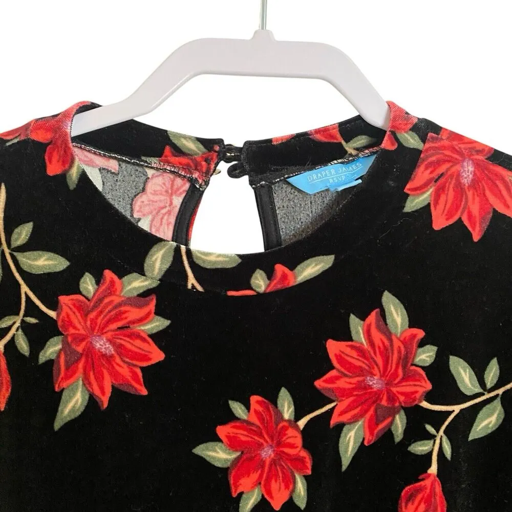 Draper James RSVP Womens Large Puffed Sleeve Floral Printed Velvet Dress Pockets - Image 4