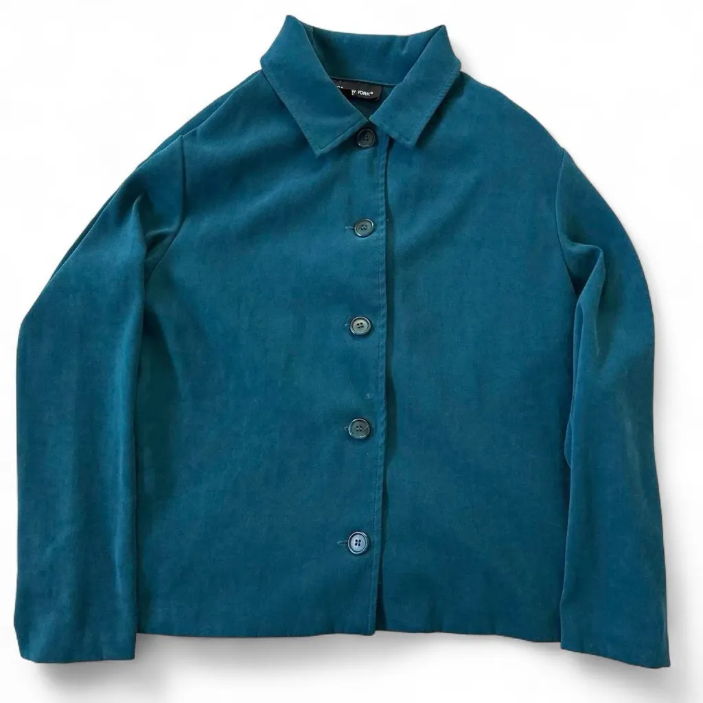 Vintage Briggs New York Blue‎ Faux Suede Women’s Button Up Top Medium Petite - Image 2