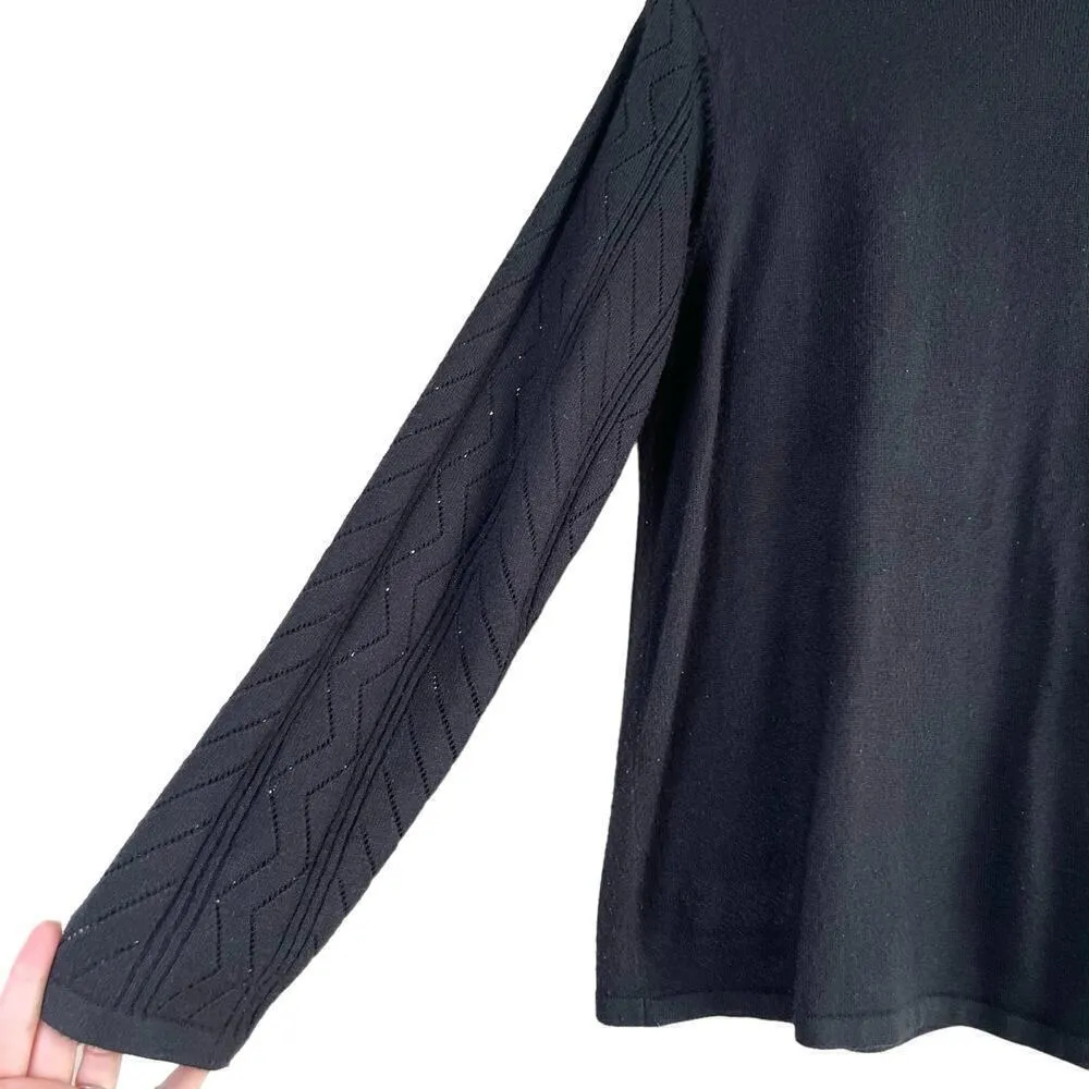 Tanjay Black Crewneck Knit Sweater Perforated Knit Sleeves, Size Medium - Image 6