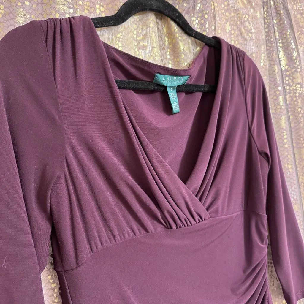 Lauren Ralph Lauren Dark Eggplant Purple Ruched Bodycon Dress Size 6 - Image 3