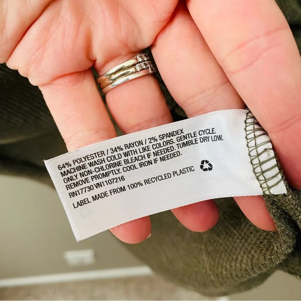 a new day Cowl Neck Waffle Knit Long Sleeve Top Green Sz Small - Image 5