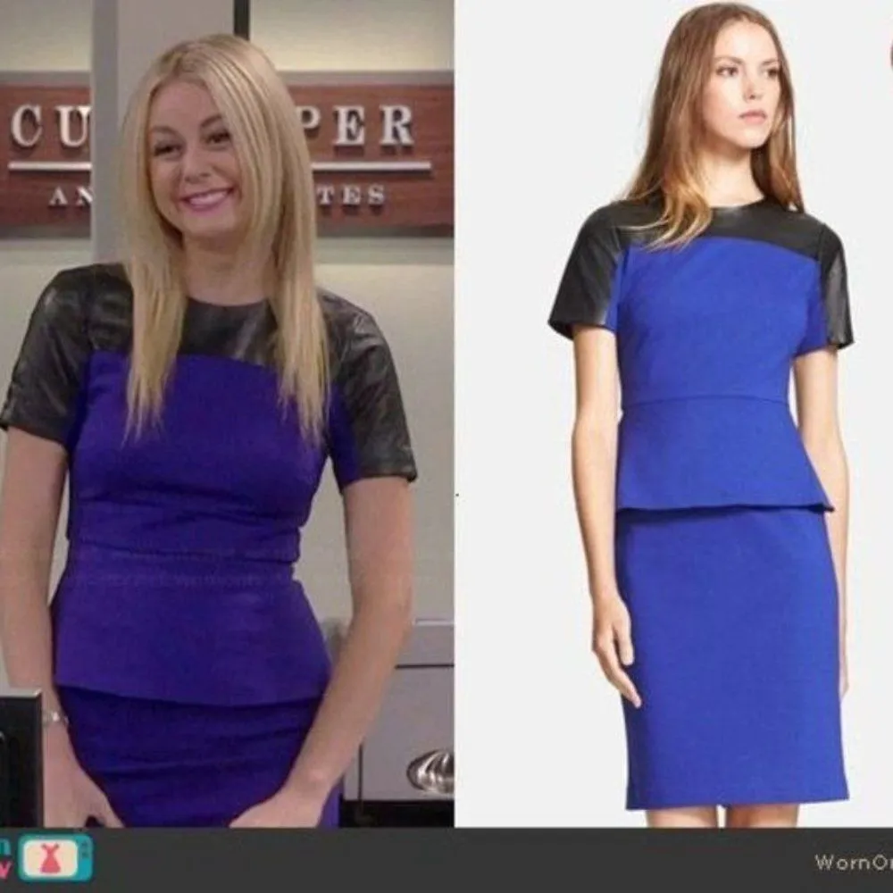 Ted Baker Piah Leather Trim Short Sleeve Peplum Knee Length Sheath Dress - Image 53