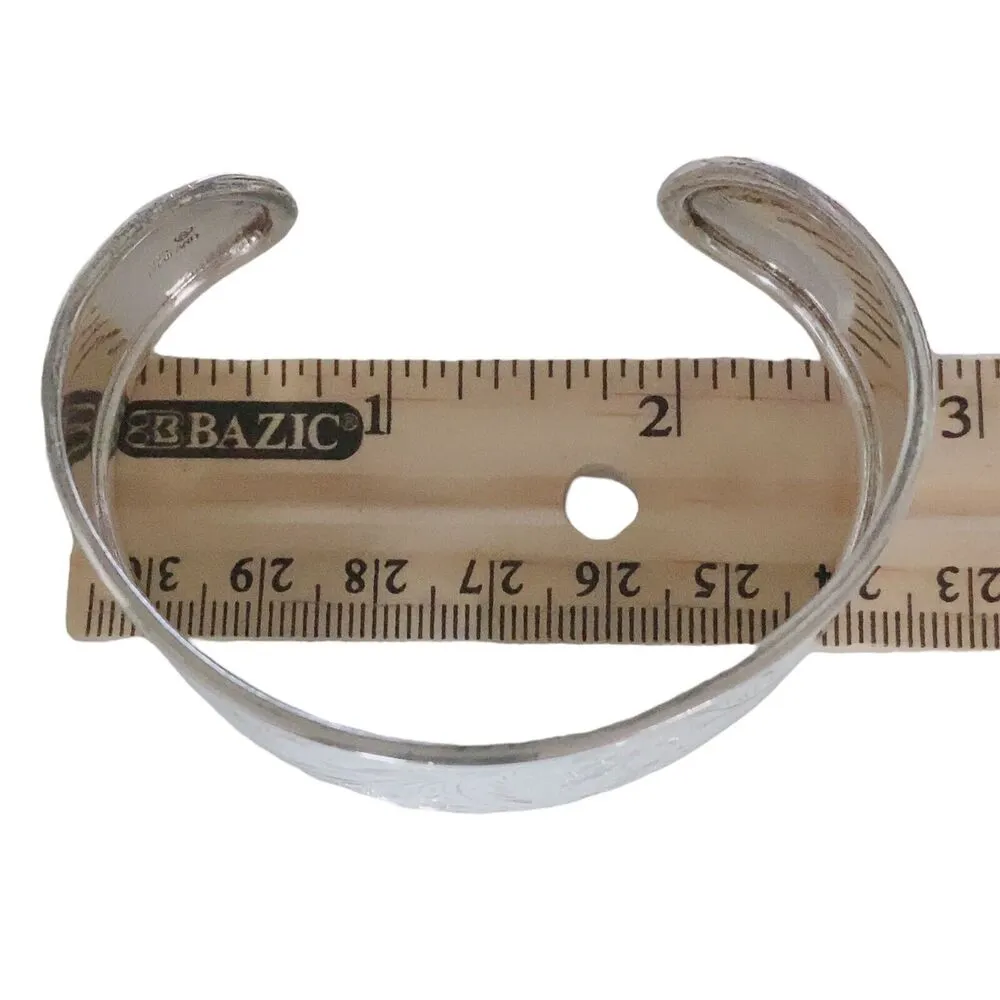 Women’s Sterling Silver Wide Cuff Bracelet with Details Signed 925 Thailand - Image 9