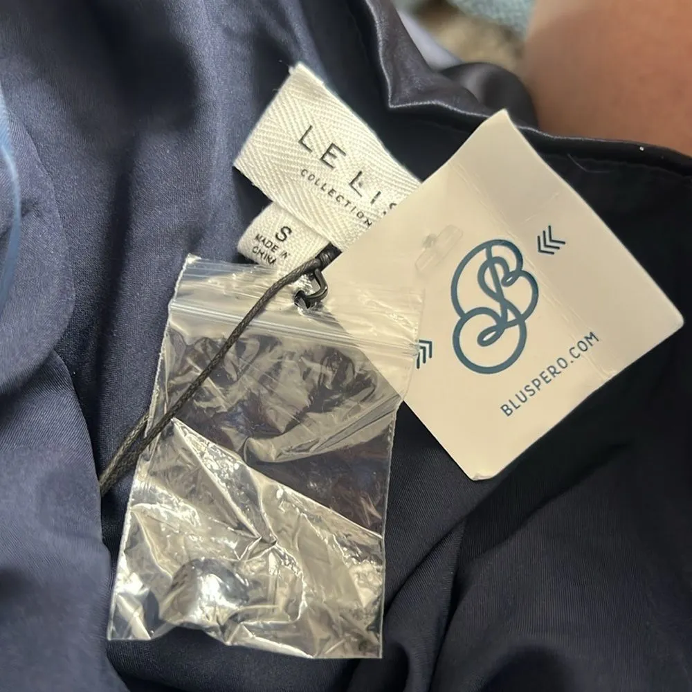 NWT Lelis Collection Women's Navy Blue Satin Lined V Neck Halter Dress Size S - Image 5