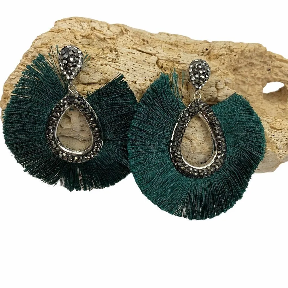 Caviar stoned earrings with fanned out fringe - Image 2