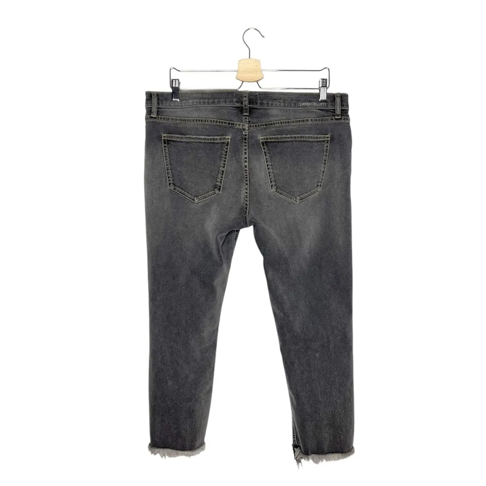 Current/Elliott Sample Gray Mid Rise Raw Step Hem Cropped Distressed Jeans - Image 8