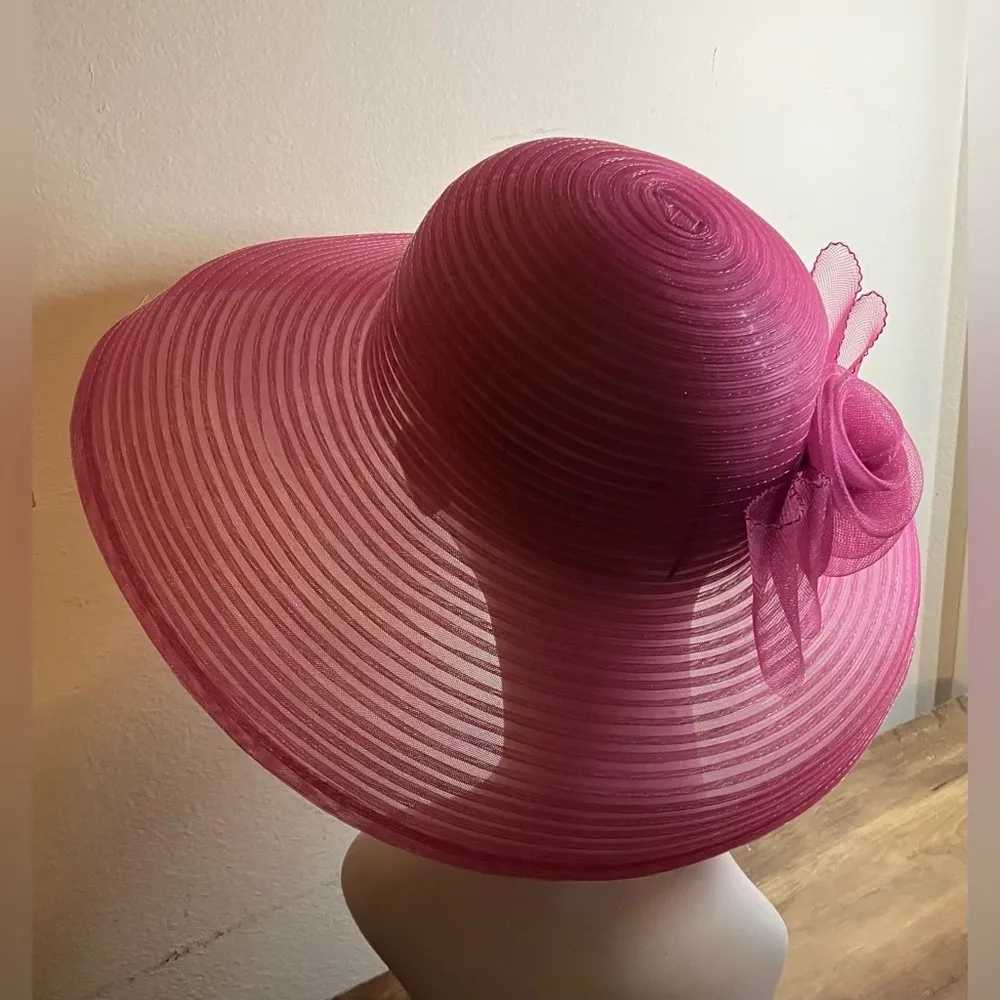 Vintage Betmar Sunday Best Hat! Beautiful sheer royal pink textile with a bow. - Image 3