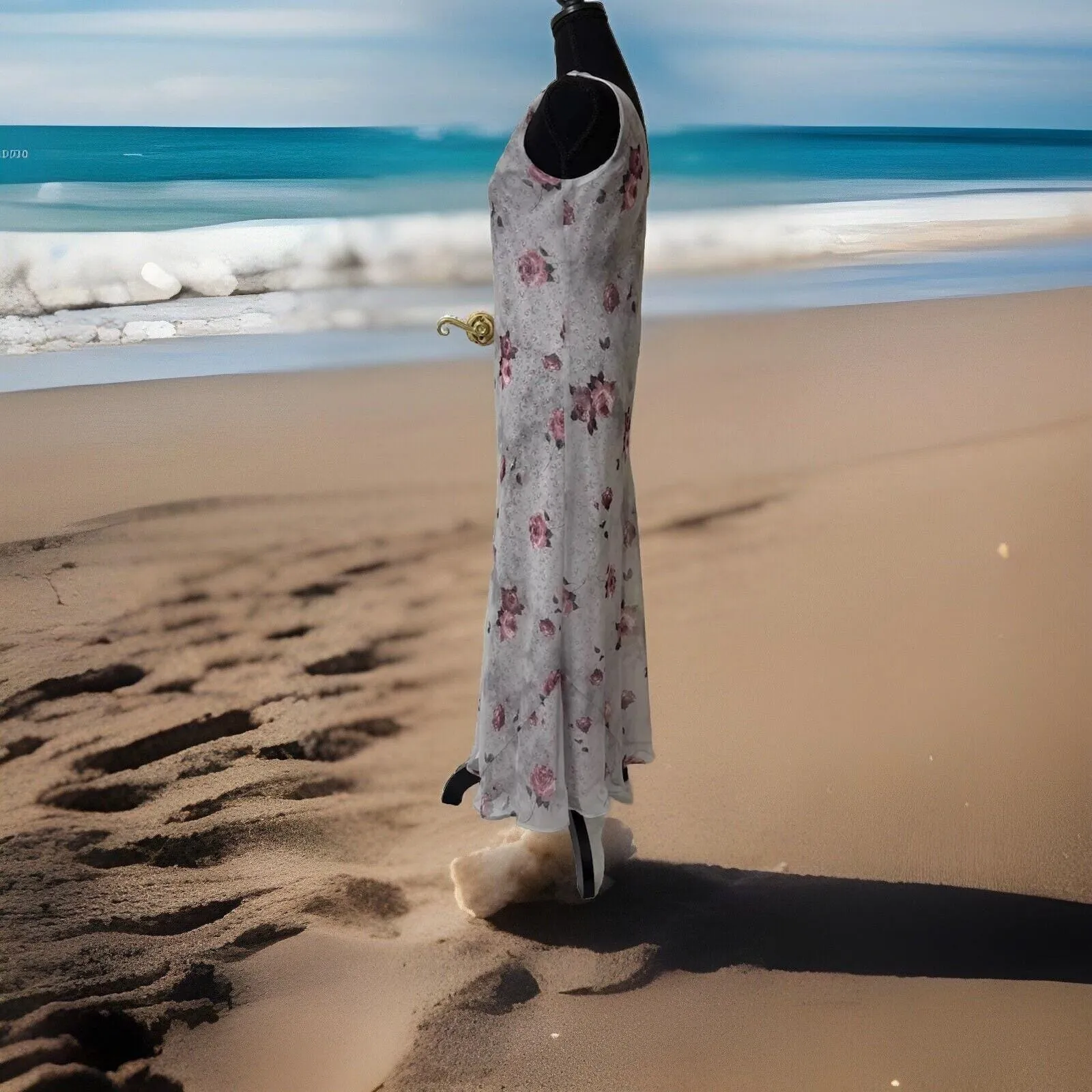 y2k Tailor B Moss sz 6 Gray Sheer Floral Dress Made In US whimsgoth‎ cottagecore - Image 2