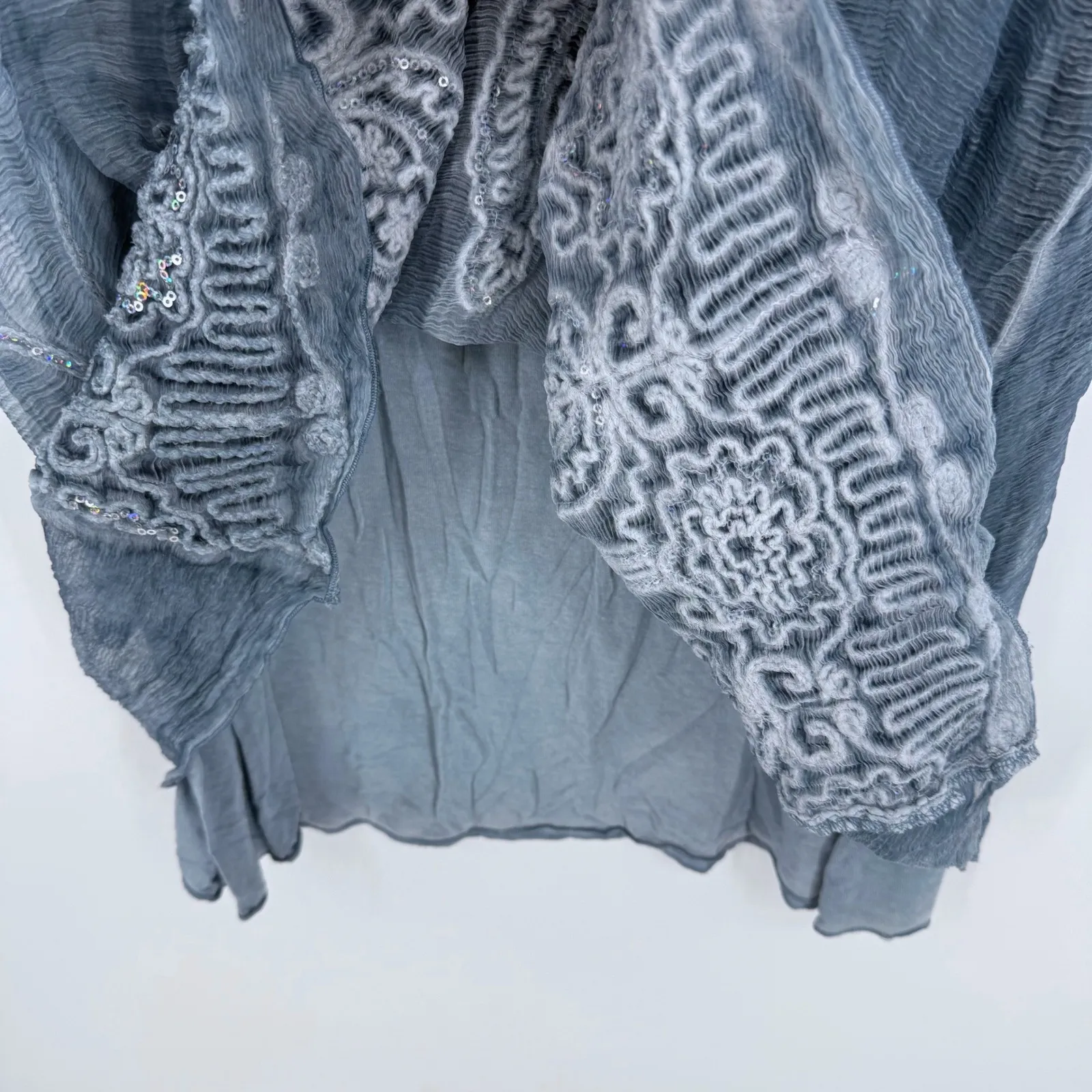 Soft Surroundings Blue Silk Embroidered Sequined Sleeveless V Neck Tunic M Fairy - Image 6