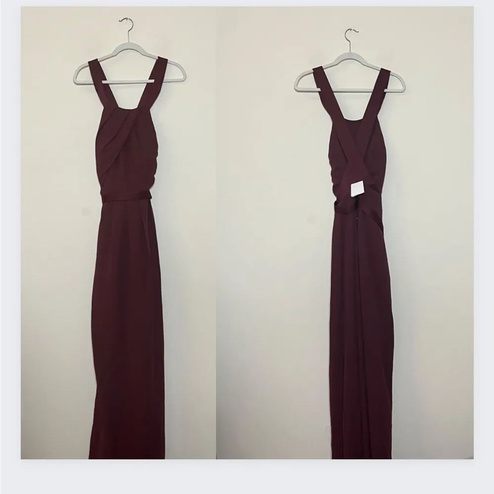 NWT White by Vera Wang Pleated Cross Back Halter Maxi Dress Wine Red Size 16 - Image 18