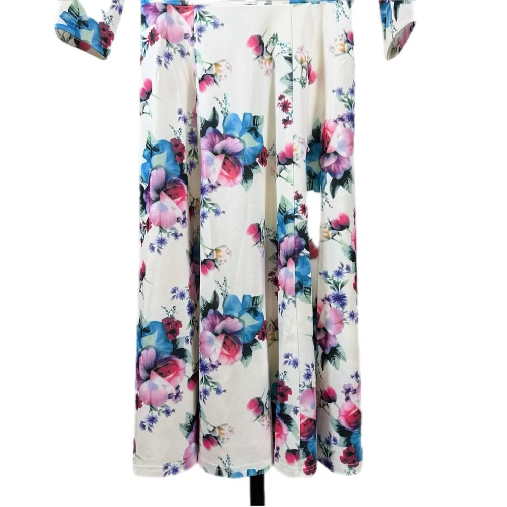 Floral Fit & Flare Midi Dress Romantic Cottagecore Garden Party Spring Feminine White Size XS - Image 8