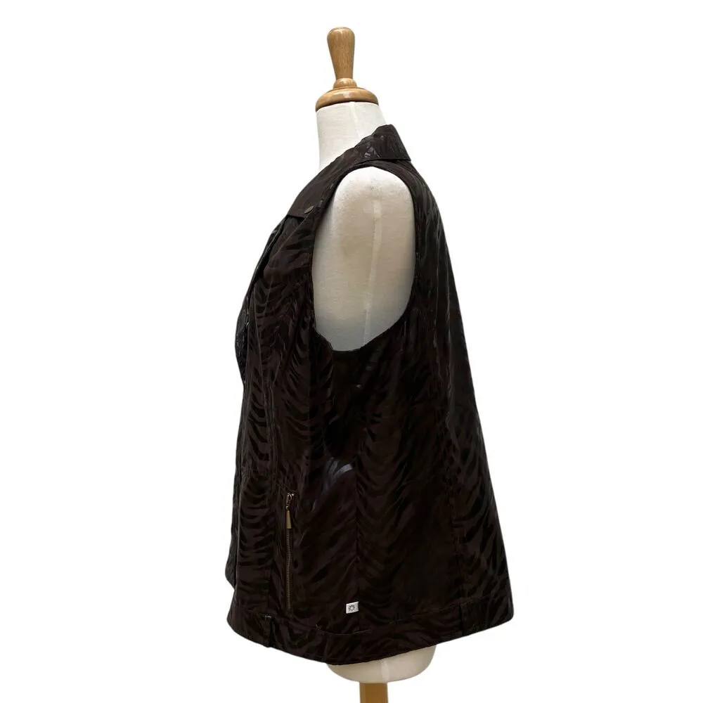 Zenergy by Chicos Vest Sz 3 Brown Faux Leather MotoBoho Zebra Bikercore Animal - Image 4