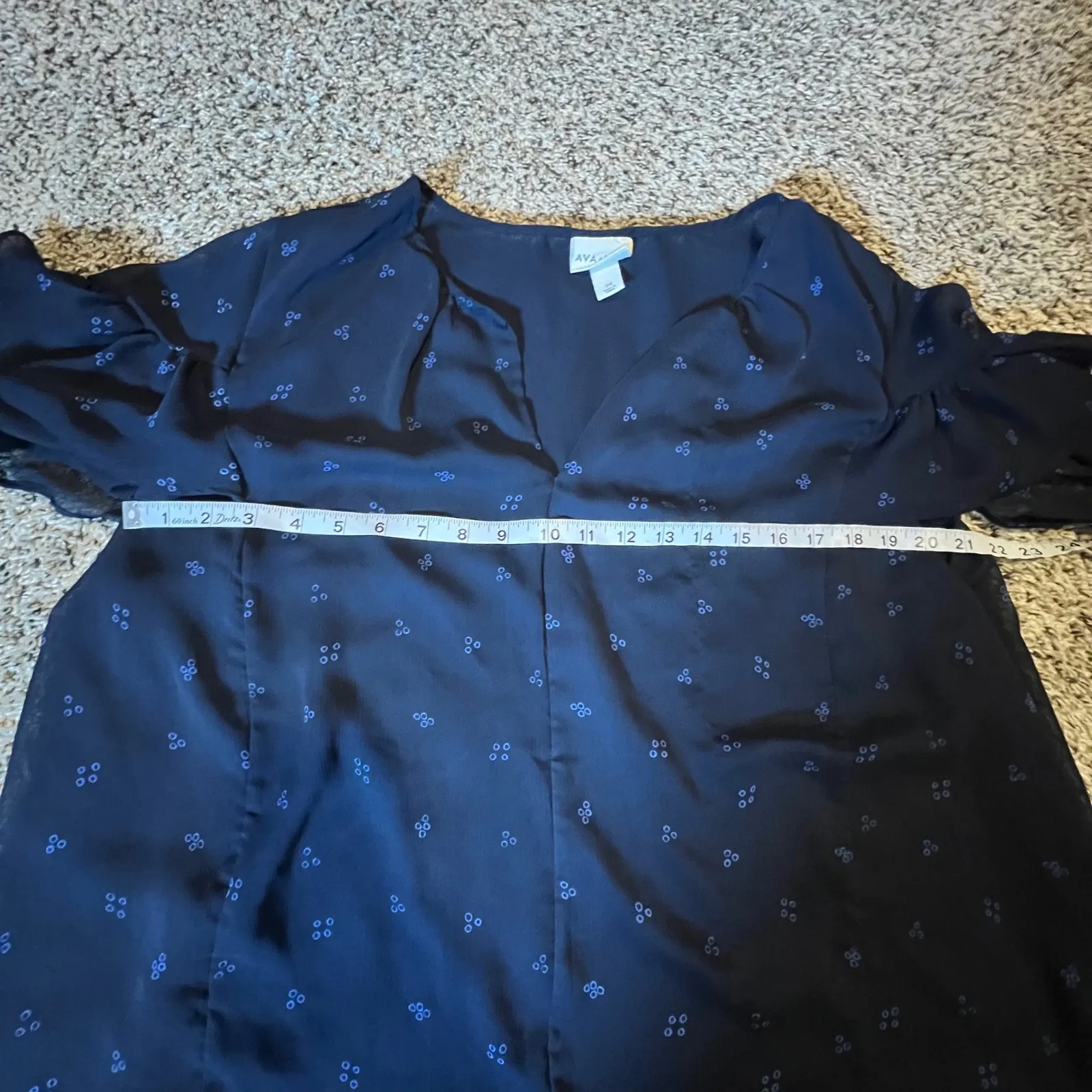 Ava & Viv Navy Blue Printed Flutter Sleeve V Neck Blouse Plus Size 2X - Image 6