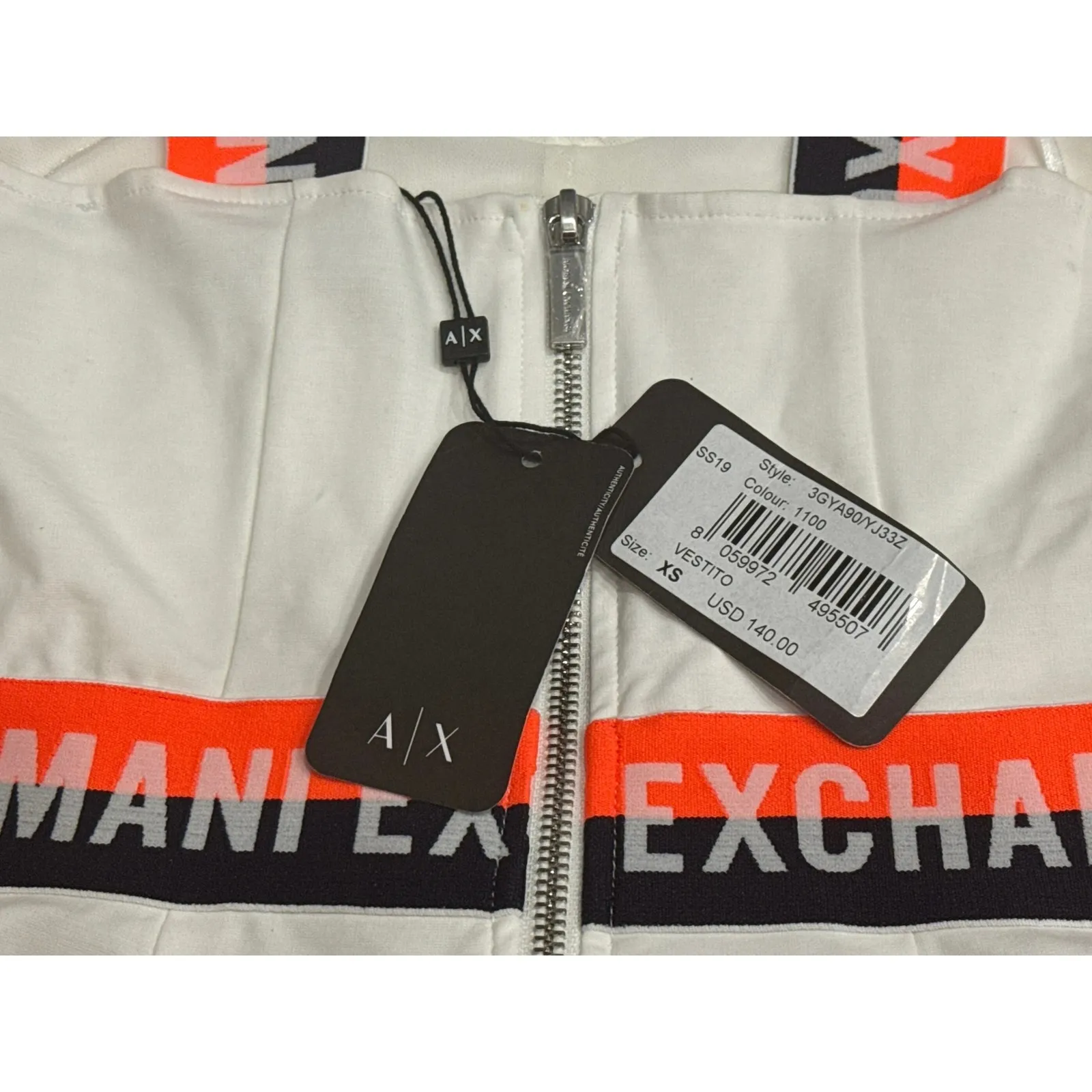 NWT XS Authentic Armani Exchange White Stretchy Dress Logo Bodycon Designer Y2K - Image 5
