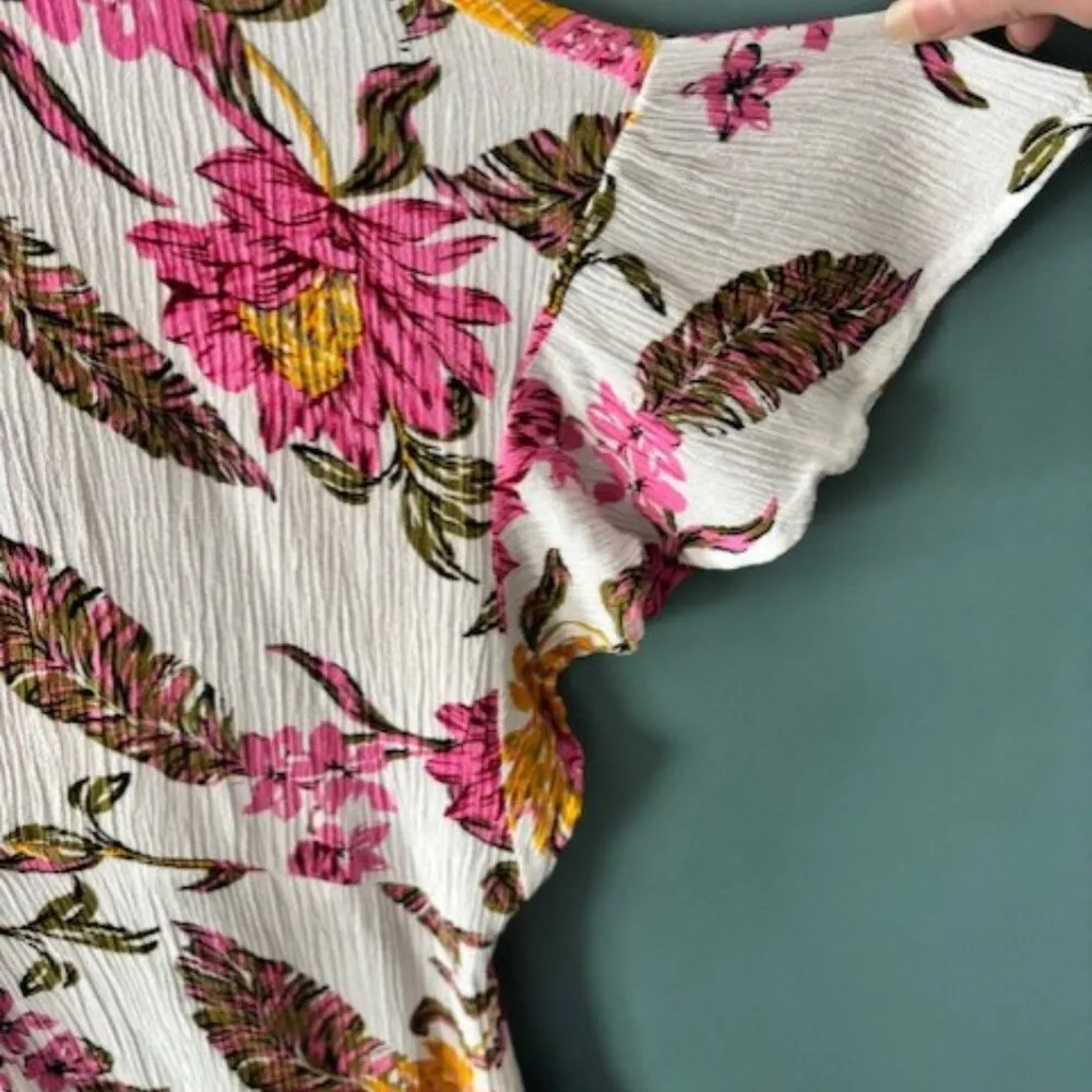 Kori Pink Gold Floral V Neck Flutter Sleeve Tunic Blouse Top Size XL - Image 4