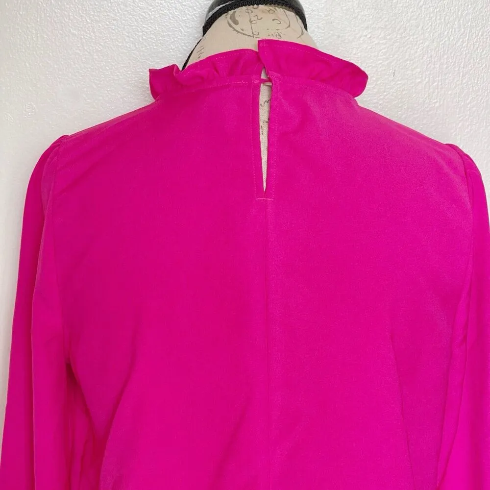 J. Crew Blouse Sz XS Ruffle Long Sleeve Mock Neckline Pink Secretary Office Work - Image 5