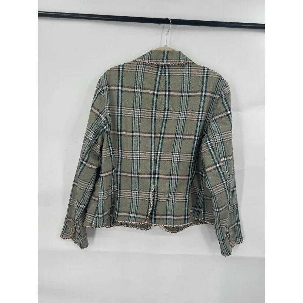 Bernardo Jacket Women 16 Green Plaid  Mary Poppins Y2K 90s Hippie Bohemian - Image 2