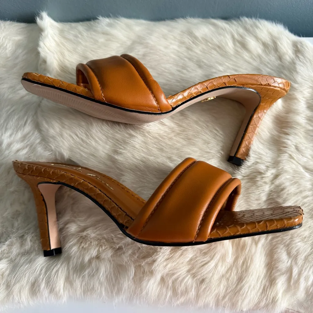 Paula Torres Heeled Mostarda Snakeskin Mule Orange Size 10 - Image 11