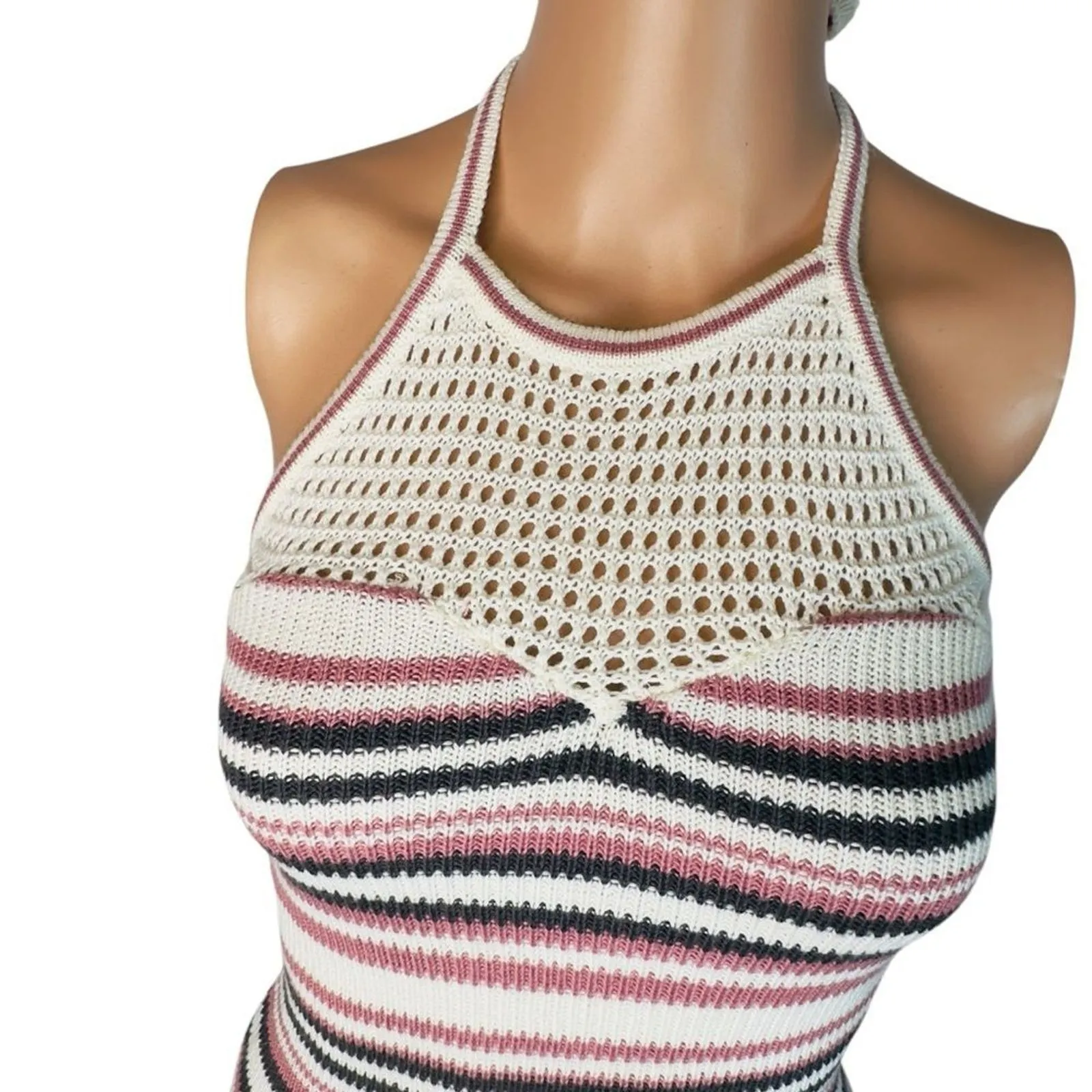 Vintage Candie's Striped Halter Knit Top‎ Sz XS Y2k pink brown - Image 2