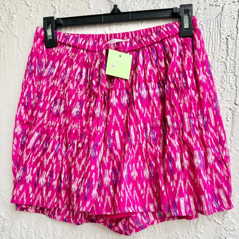 Mango 100% Cotton Printed Elasticized Waist Shorts Fuchsia Women's Size Small - Image 2
