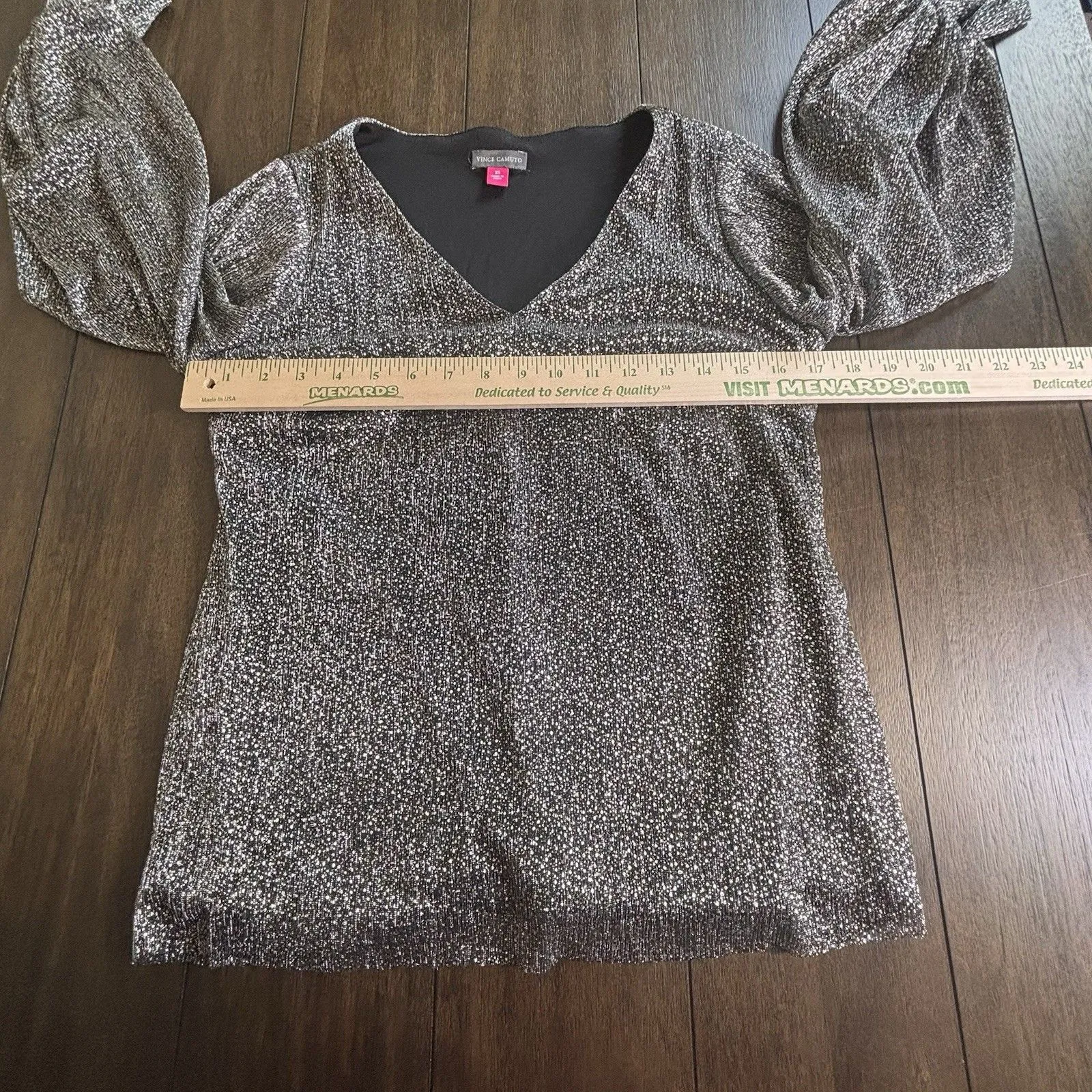 Vince Camuto Women's V-Neck Long-Sleeve Confetti Ready - Rich Black Size XS $79 - Image 5