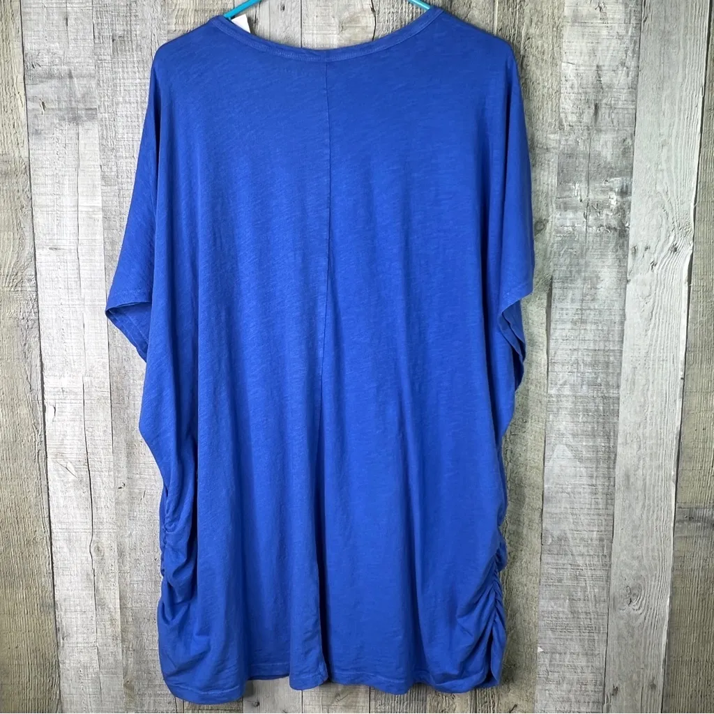 Lane Bryant Size 26/28 Crewneck Dolman Sleeve Ruched Sides Blue Tunic Shirt Top - Image 2