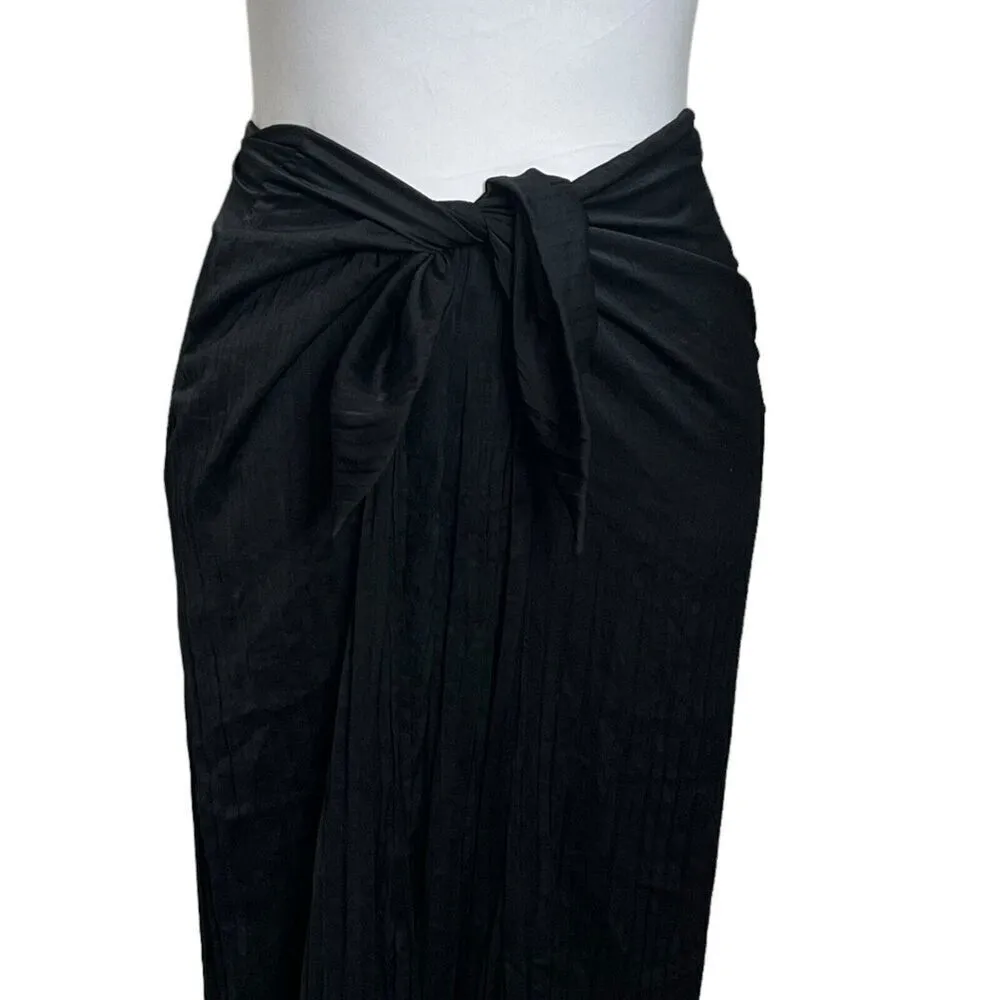 Vince Pleated Tie Front Midi Skirt Black Women’s Size XS Slit Gathered Waist - Image 3