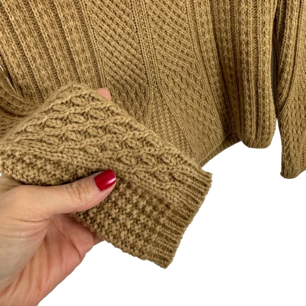 MaxMara Ronco Warm Cable-Knit Crewneck Wool Camel Pullover Sweater Size Medium - Image 10