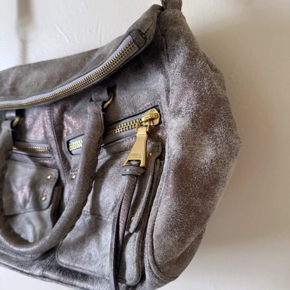 Aimee Kestenberg Bag Jaylin Metallic Leather Satchel Shoulder Rose Gold - Image 6