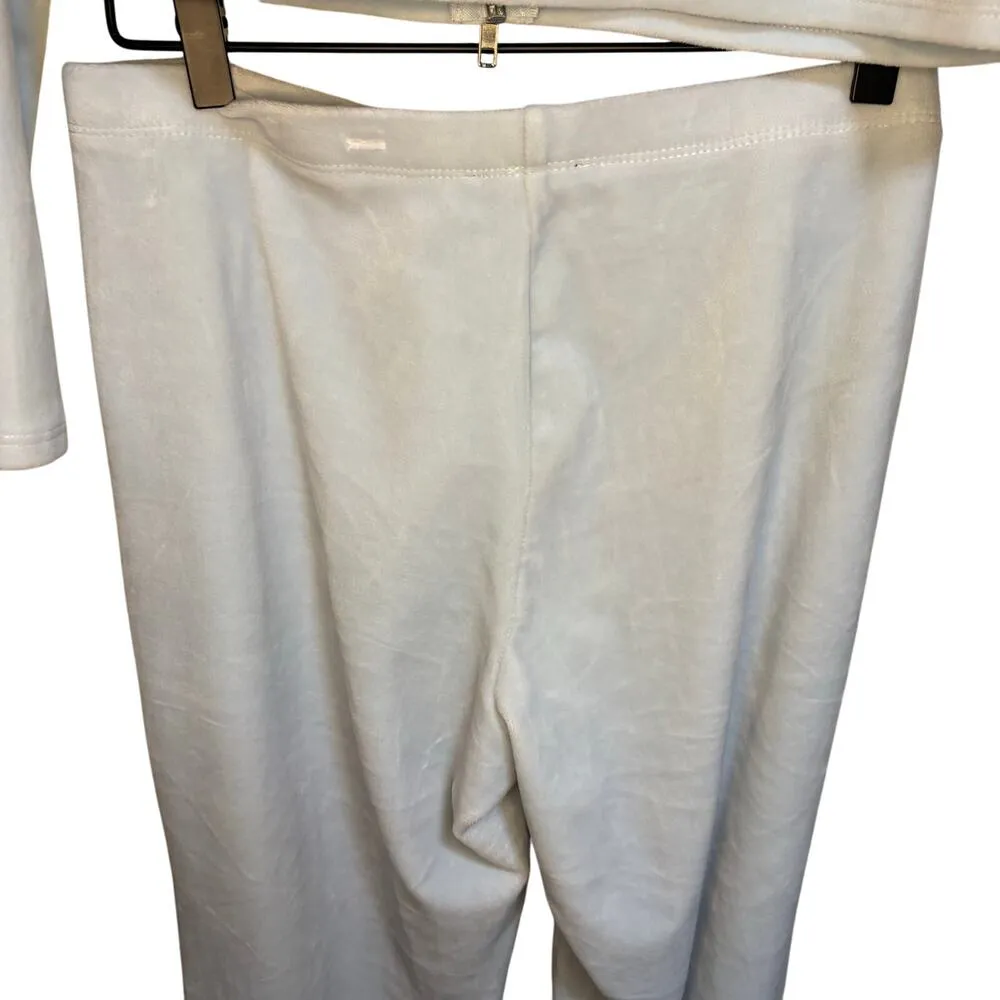 Forever 21 Blue Velour Tracksuit Crop Long Sleeve High Waist Wide Leg XL Y2K - Image 7