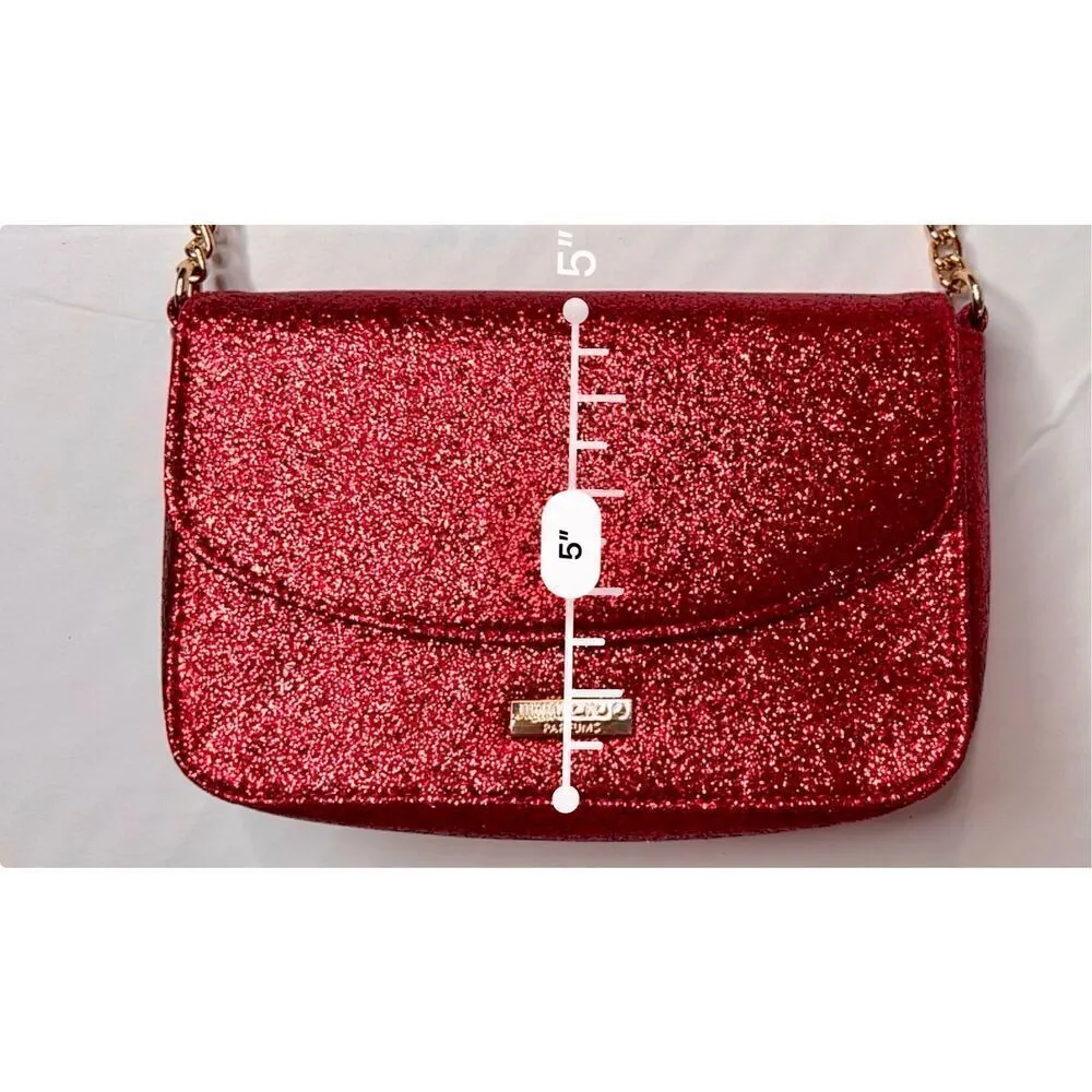 Jimmy Choo Parfume‎ Red Glitter Good Chain Clutch Shoulder Handbag COA - Image 7