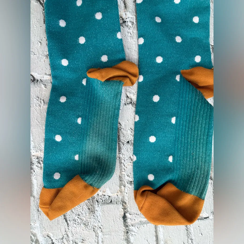 Green Orange Polka Dot Knee High Compression Pressure Socks - Image 3