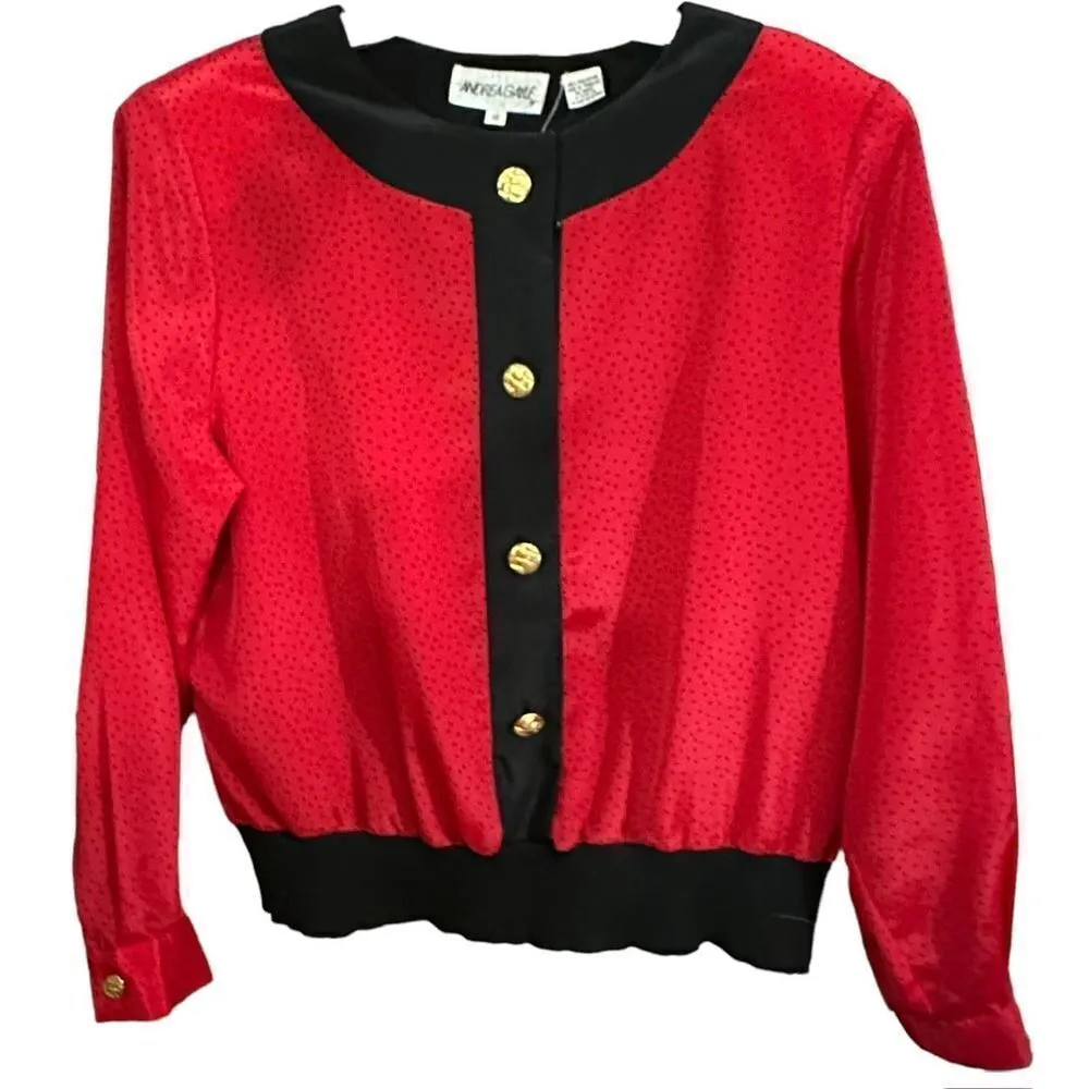 Vintage Andrea Gayle Two Piece Red & Black Dotted Skirt Set Size 16 - Image 4