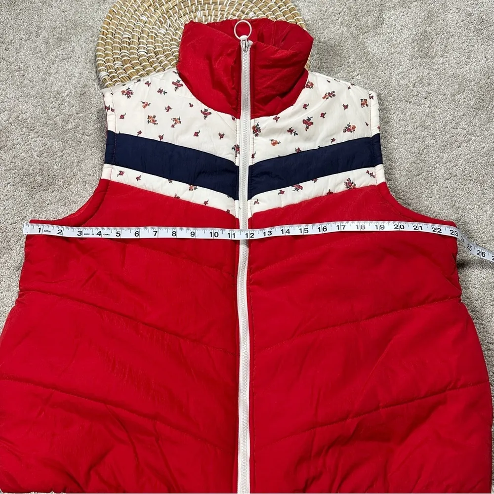 Wild Fable Red Multi Poppy Full Zip Puffer Nylon Vest Retro 90s Style Size XL - Image 10