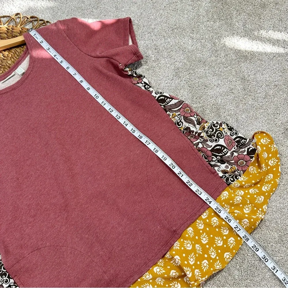 LOGO Lounge French Terry Tunic Top Boho Patchwork Floral Trim Terracotta L - Image 13