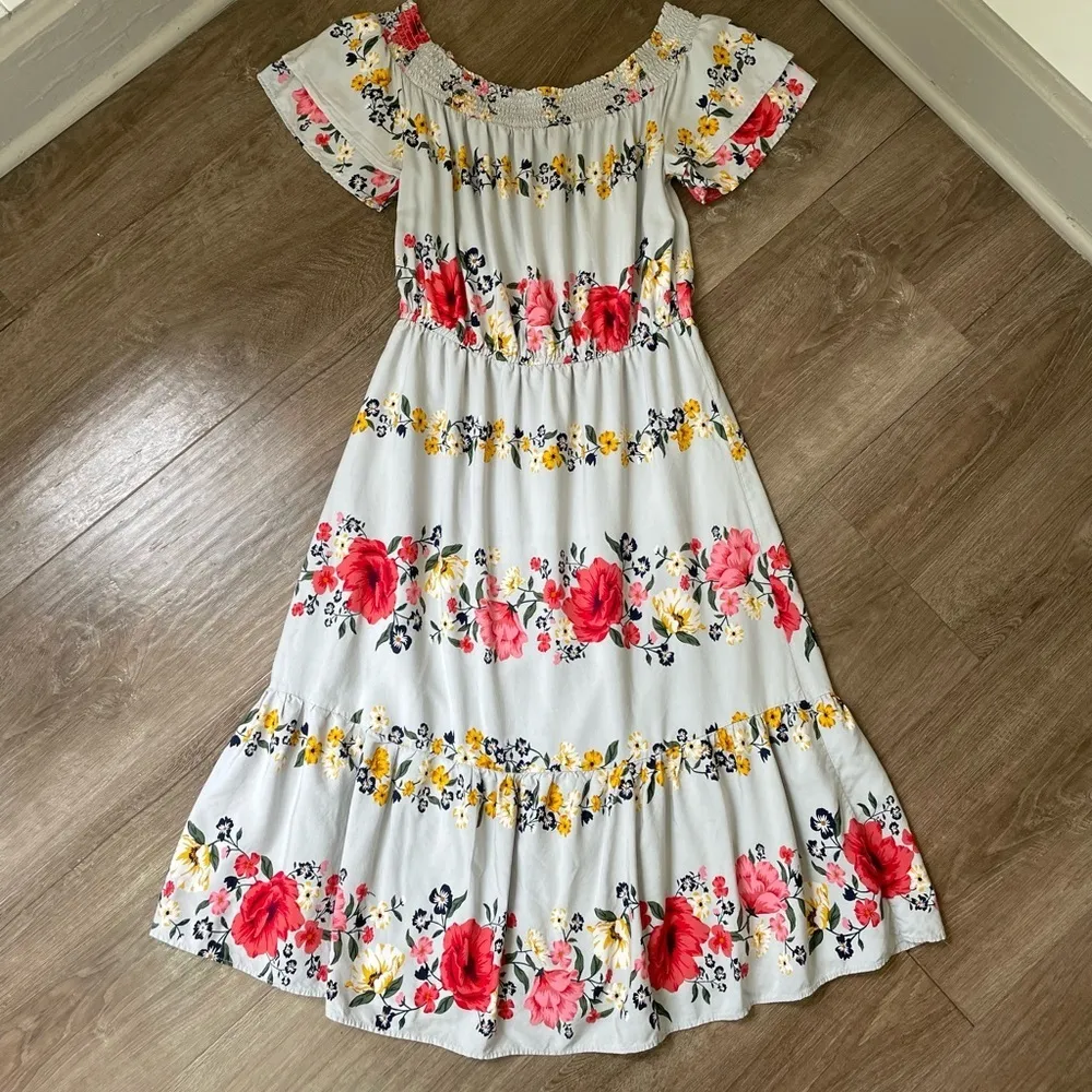 Old Navy Floral Off Shoulder Maxi Dress Sundress Romantic ~ Women’s Size M - Image 10